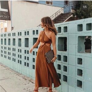 Revolve LPA One Shoulder Brown Dress